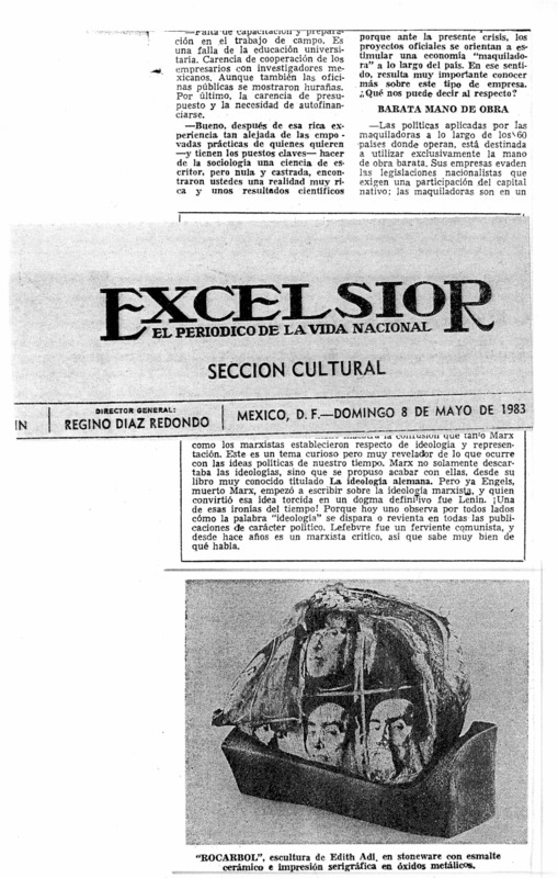 עיתונות, Edith Adi (1983), עידית עדי, תערוכת יחיד, Galeria Kin (Mexico City), 1983, Galeria Kin - 1983 - עידית עדי - excelsior.pdf