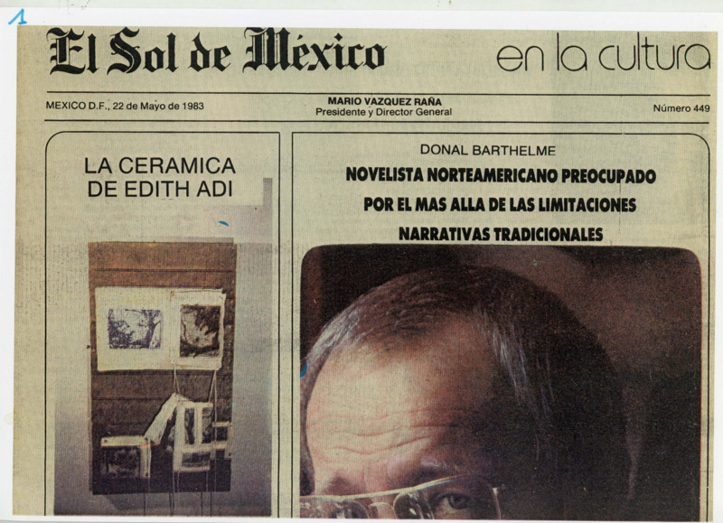 עיתונות, Edith Adi (1983), עידית עדי, תערוכת יחיד, Galeria Kin (Mexico City), 1983, Galeria Kin - 1983 - עידית עדי - el sol de mexico.pdf