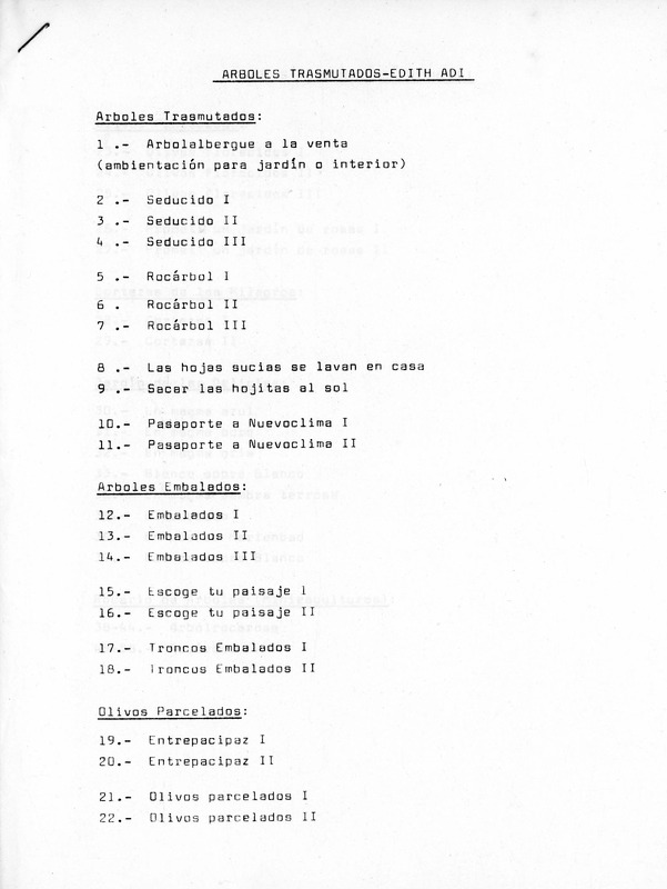 קטלוג, Arboles trasmutados, עידית עדי, תערוכת יחיד, Galeria Kin (Mexico City), 1983