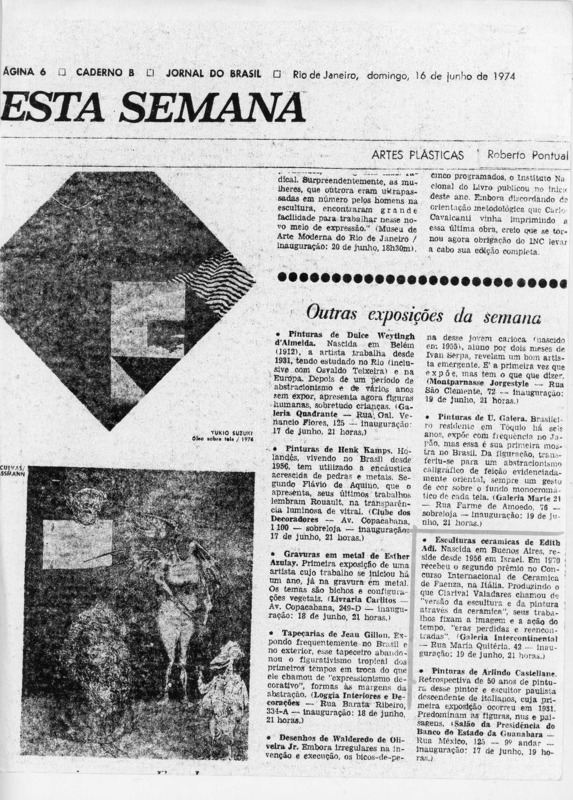 עיתונות, Edith Adi (1974), עידית עדי, תערוכת יחיד, Galeria Intercontinental (Rio de Janeiro), 1974, Galeria Intercontinental - 1974  - עידית עדי - jornal do brasil.pdf