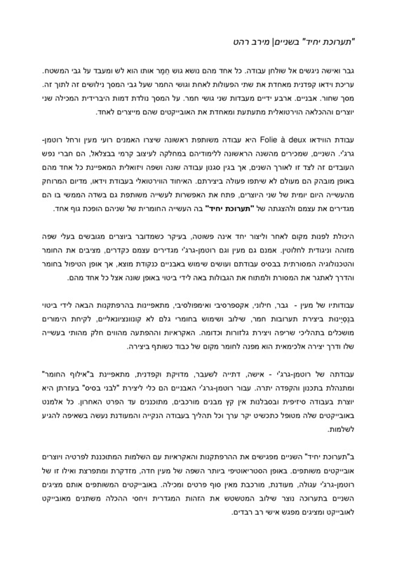 טקסט, תערוכת יחיד, רועי מעין, רחלי רוטמן גרג'י, פריסקופ - גלריה לעיצוב וניאו קראפט (תל אביב), 2011